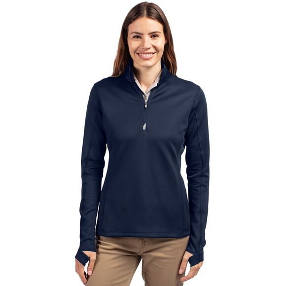 Cutter & Buck Traverse Stretch Eco Quarter Zip Womens Pullover Navy Large - Picture 1 of 8